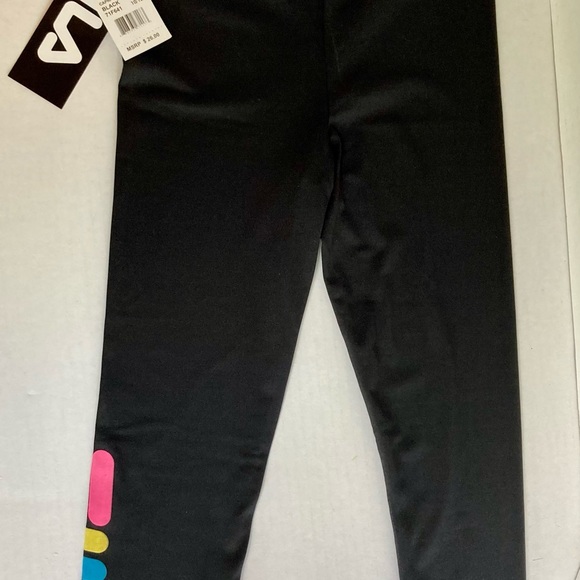 FILA Athletic Sports Leggings Black with Pink Yellow Blue Girls size 10 12 - Picture 6 of 7